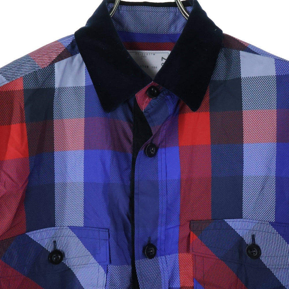 Sacai(サカイ) 22AW Plaid Layered Shirt レイヤード ダブルスリーブチェック長袖シャツ ブルー/レッド 22-02837M