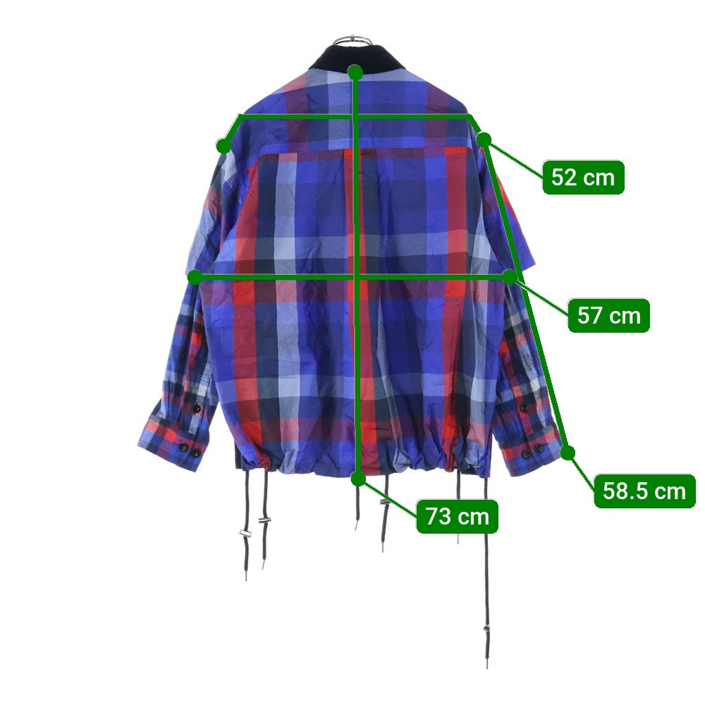 Sacai(サカイ) 22AW Plaid Layered Shirt レイヤード ダブルスリーブチェック長袖シャツ ブルー/レッド 22-02837M