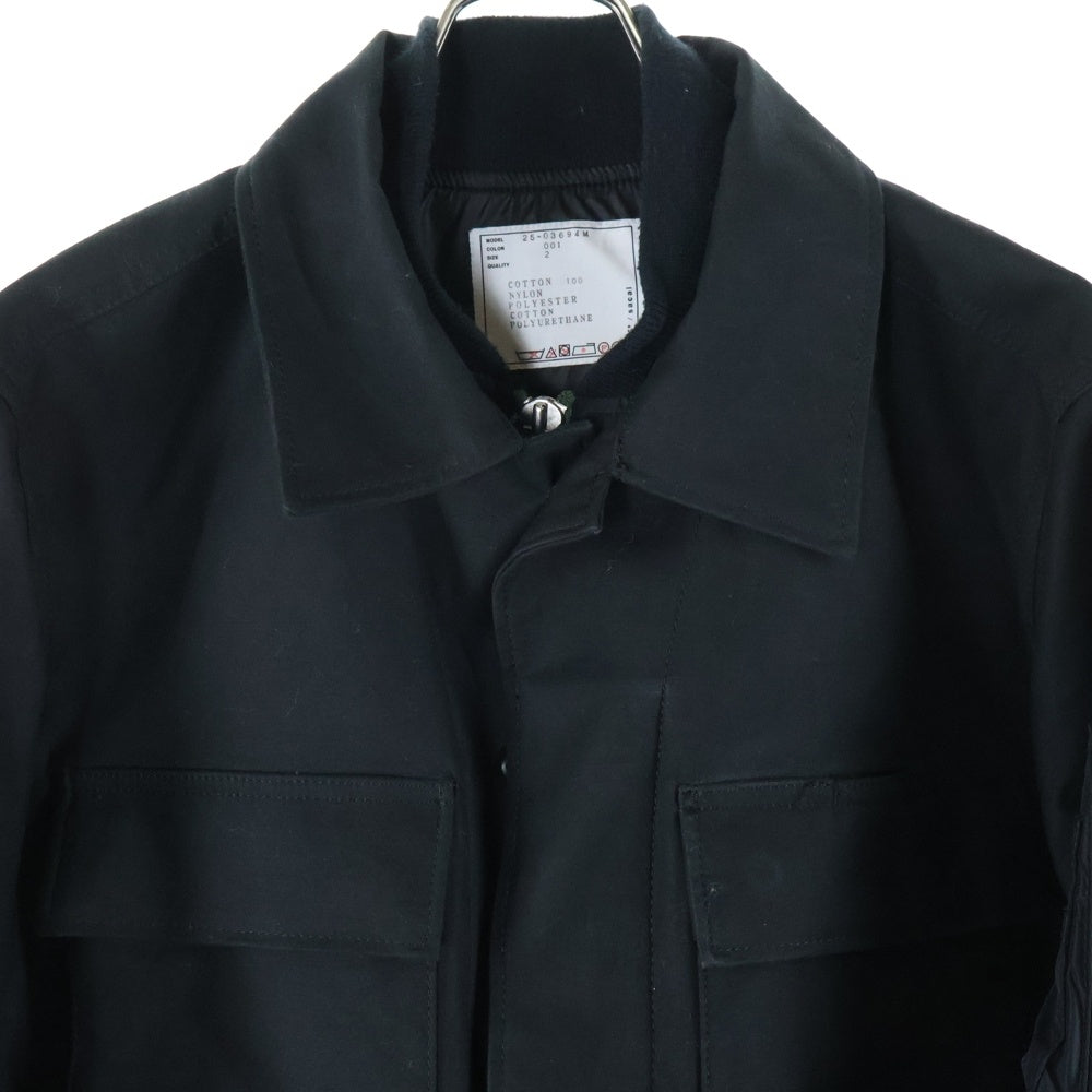 Sacai(サカイ) 25SS ×WTAPS Cotton Back Satin Jacket 02 ダブルタップス コットンバックサテンジャケット02 ミリタリージャケット ブラック 25-03694M