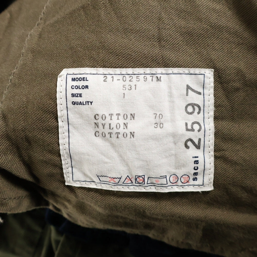Sacai(サカイ) 21AW COTTON OXFORD PANTS ベルベット切替 ミリタリーカーゴパンツ カーキ 21-02597M
