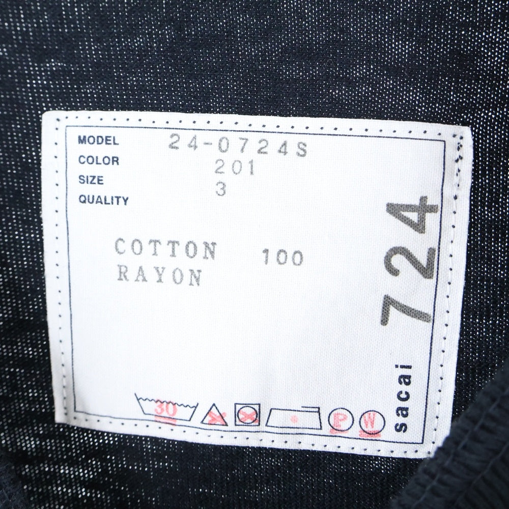 Sacai(サカイ) 24SS KNOW FUTURE L/S T-Shirt ロゴパッチ レイヤード長袖Tシャツ カットソー ブラック 24-0724S