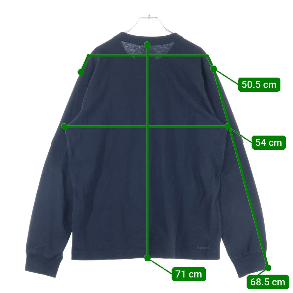 Sacai(サカイ) 24SS KNOW FUTURE L/S T-Shirt ロゴパッチ レイヤード長袖Tシャツ カットソー ブラック 24-0724S