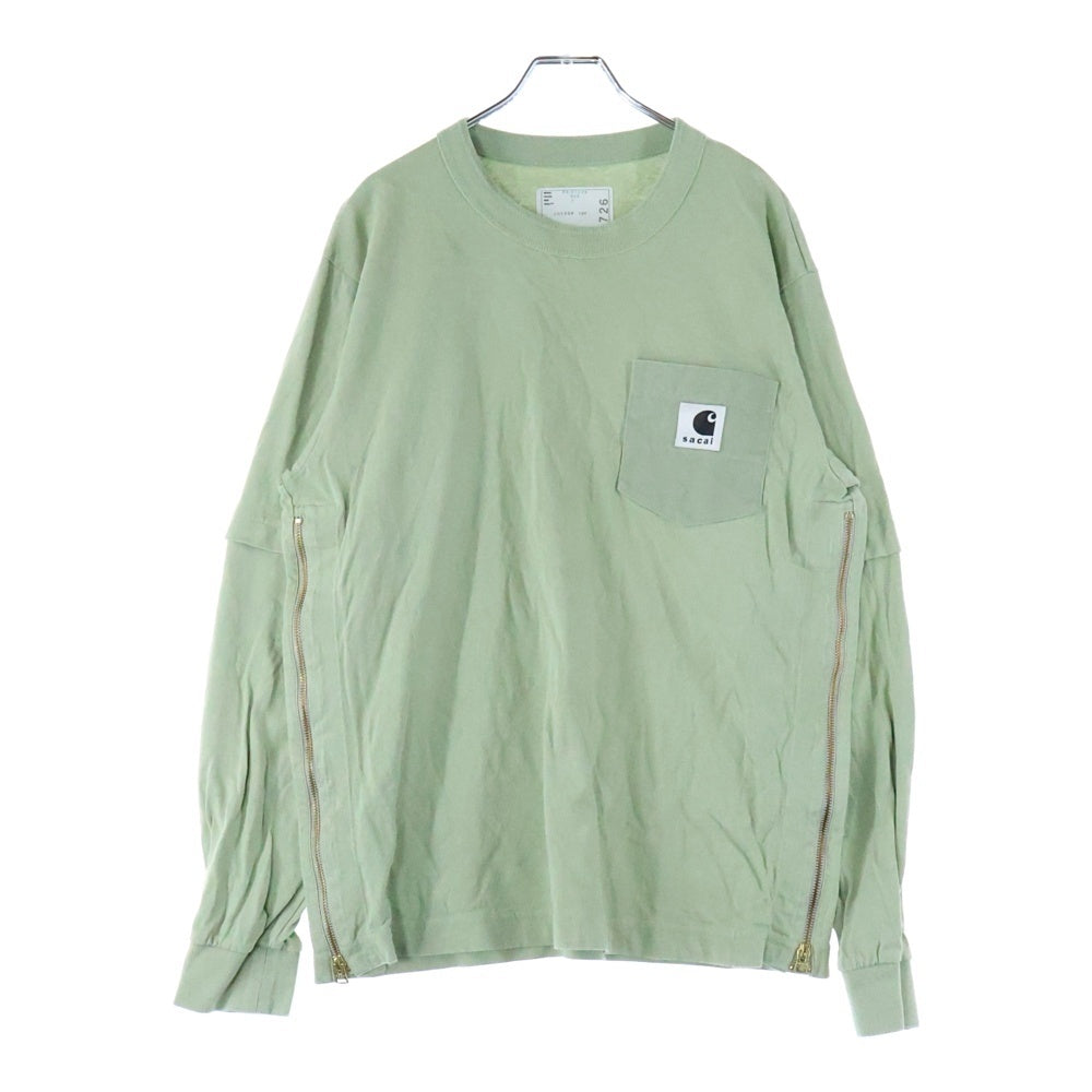 Sacai(サカイ) 24SS ×Carhartt WIP L/S T-Shirt カーハートダブリューアイピー レイヤード長袖Tシャツ カットソー ライムグリーン 24-0726S