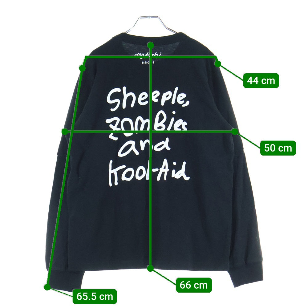 Sacai(サカイ) 22AW MADSAKI L/S T-Shirt マッドサキ レイヤード長袖Tシャツ カットソー ブラック 22-0407S
