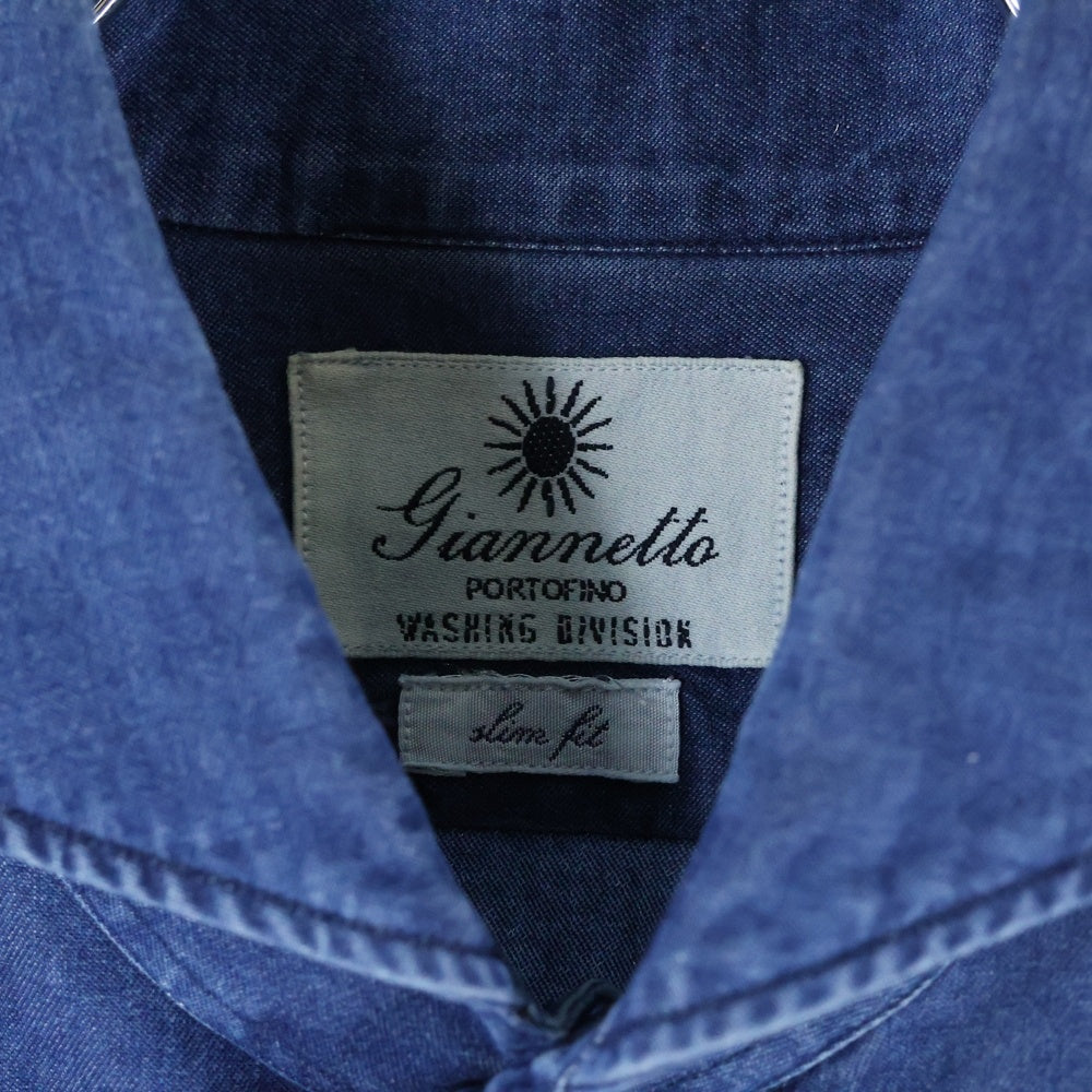 Giannetta(ジャンネット) ホリゾンタルカラー デニムシャツ 長袖シャツ ブルー