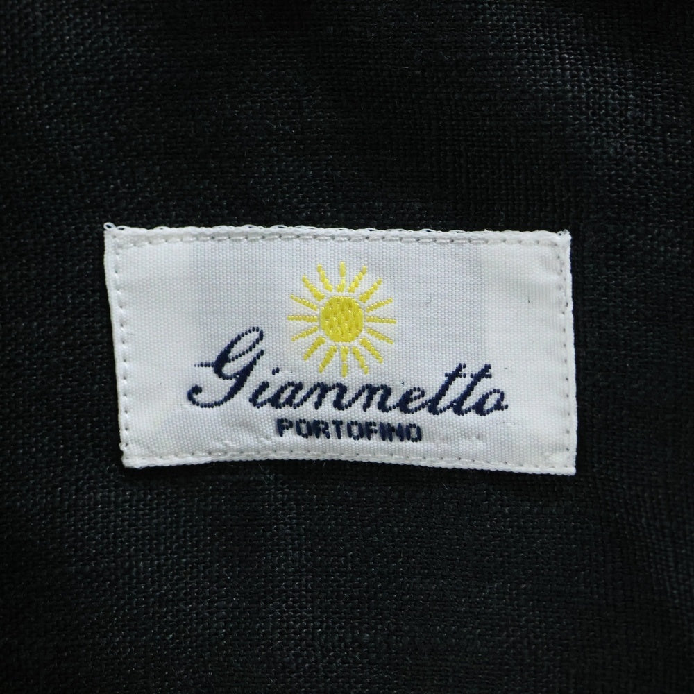 Giannetta(ジャンネット) オープンカラーリネンシャツ 開襟 長袖シャツ ブラック