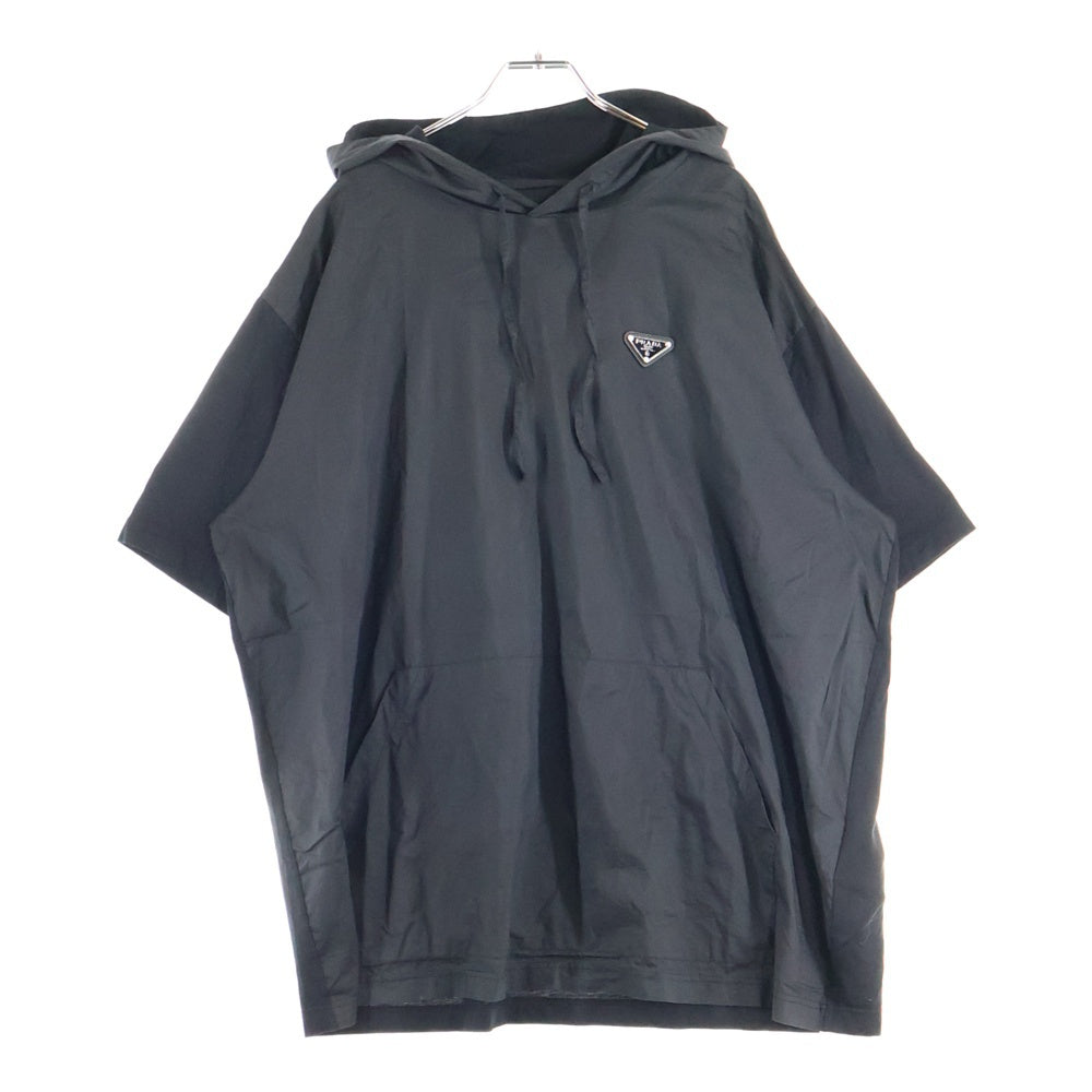 PRADA(プラダ) トライアングルロゴ プレート ナイロン切替 フーディー 半袖パーカー ブラック UJN794