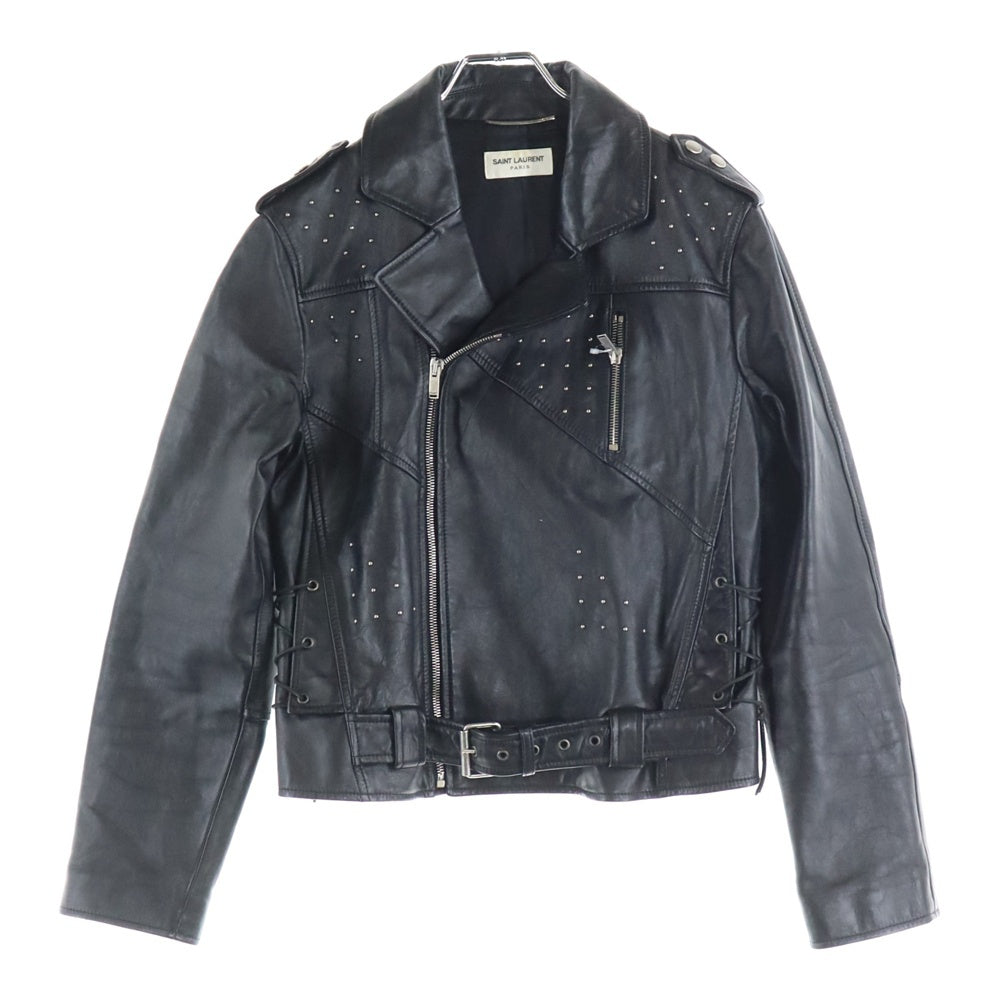 SAINT LAURENT PARIS(サンローランパリ) ヴィンテージ加工スタッズ装飾ライダースレザージャケット ブラック 683270 Y5RD2