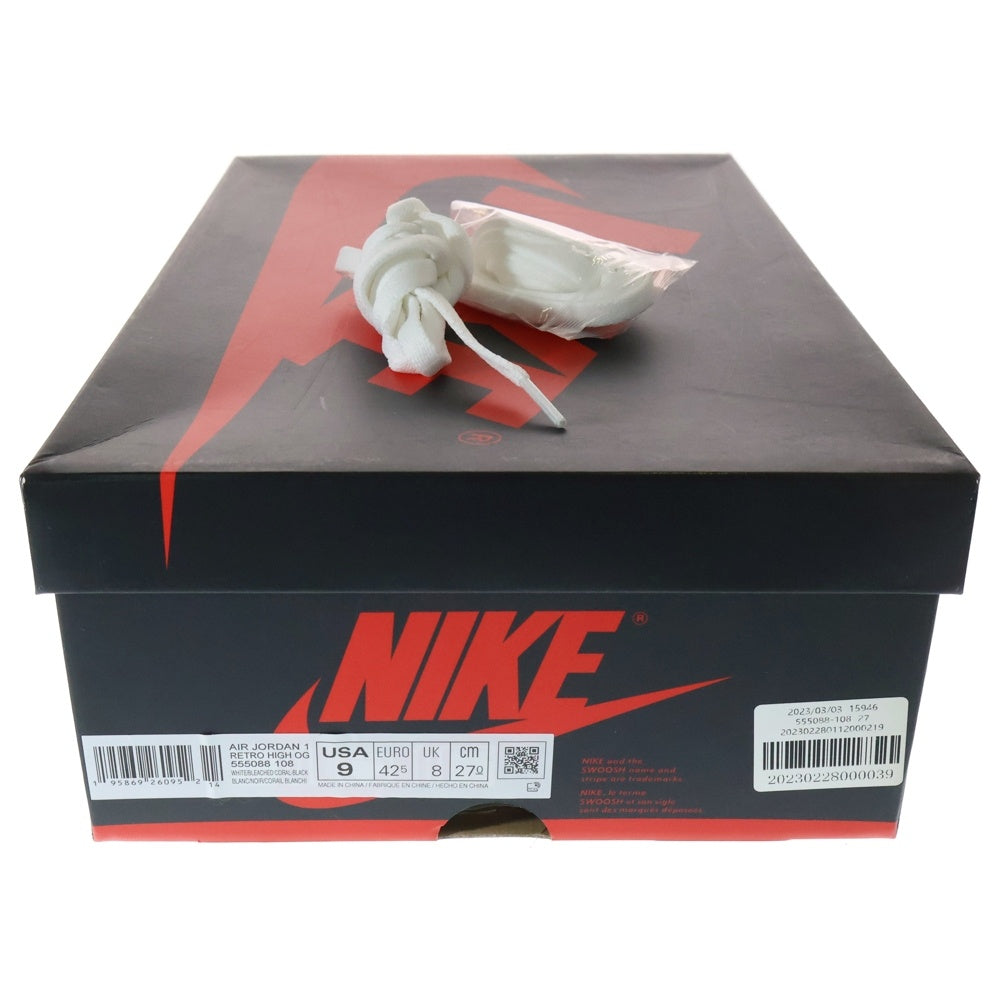 NIKE(ナイキ) AIR JORDAN 1 HIGH OG Bleached Coral 555088-108 エアジョーダン 1 ブリーチドコーラル ハイカットスニーカー グレー US9/27cm