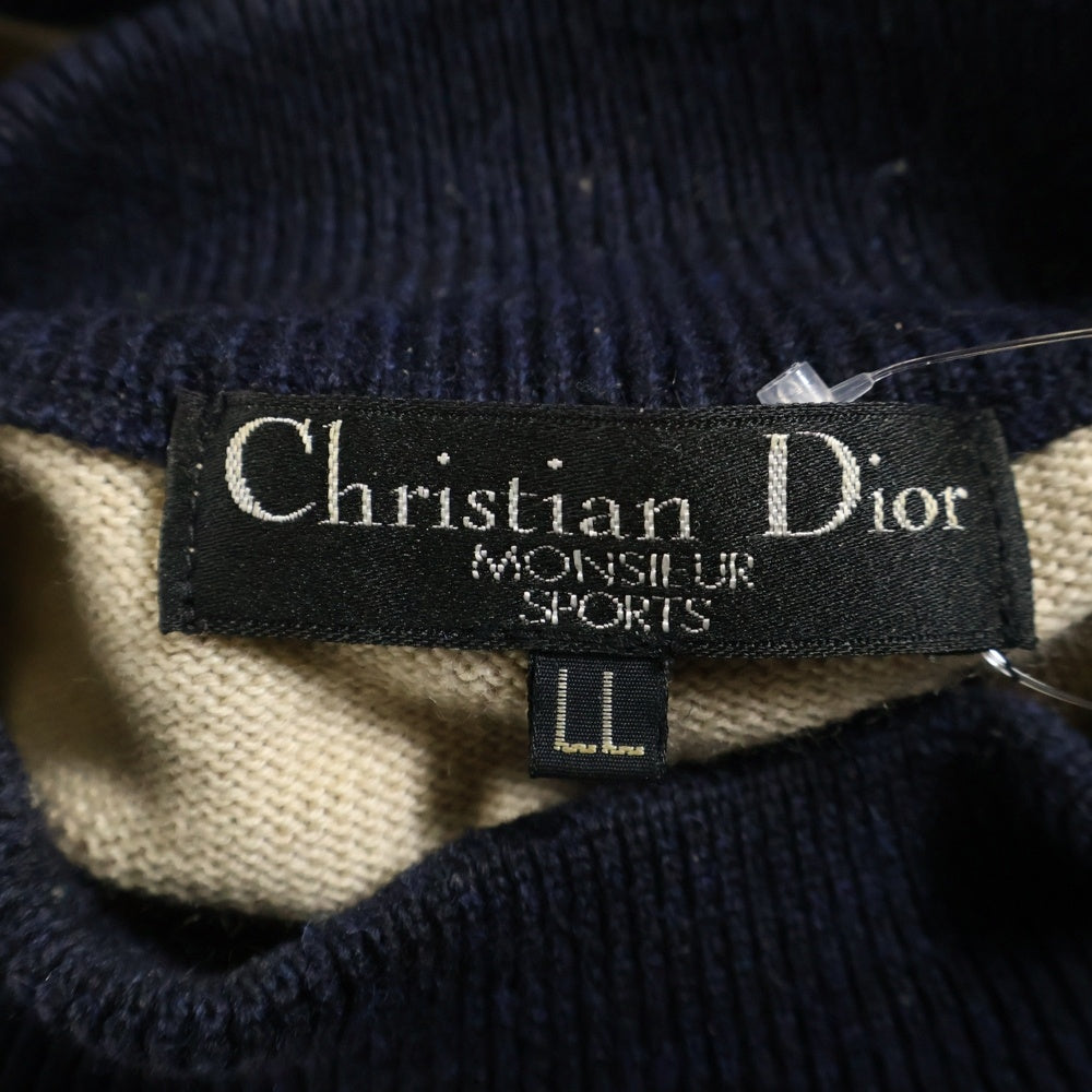 Christian Dior MONSIEUR(クリスチャンディオールムッシュ) CD SPORT ロゴ刺繍 クルーネックニットセーター ベージュ/ネイビー 15L3517