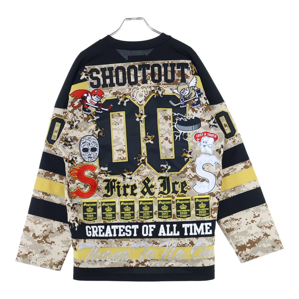 SUPREME(シュプリーム) 25AW Fire & Ice Hockey Jersey ファイヤーアンドアイスホッケージャージ 長袖ゲームシャツ ブラック/ベージュ
