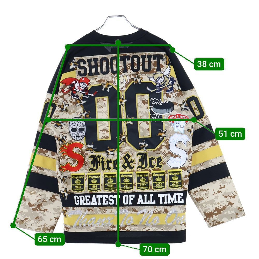 SUPREME(シュプリーム) 25AW Fire & Ice Hockey Jersey ファイヤーアンドアイスホッケージャージ 長袖ゲームシャツ ブラック/ベージュ