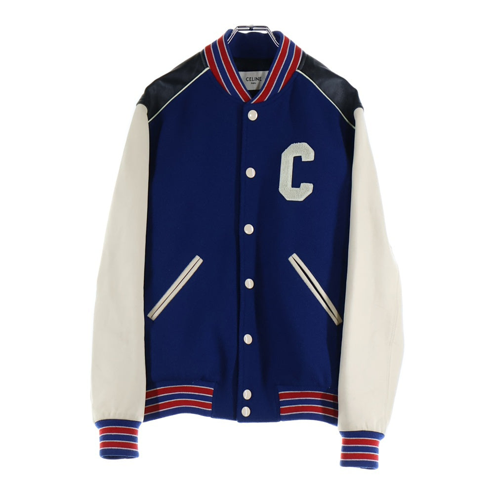 CELINE(セリーヌ) 22SS Classic Wool Teddy Jacket Cワッペンロゴ クラシックウール テディジャケット ブルー/ホワイト 2V56D896C