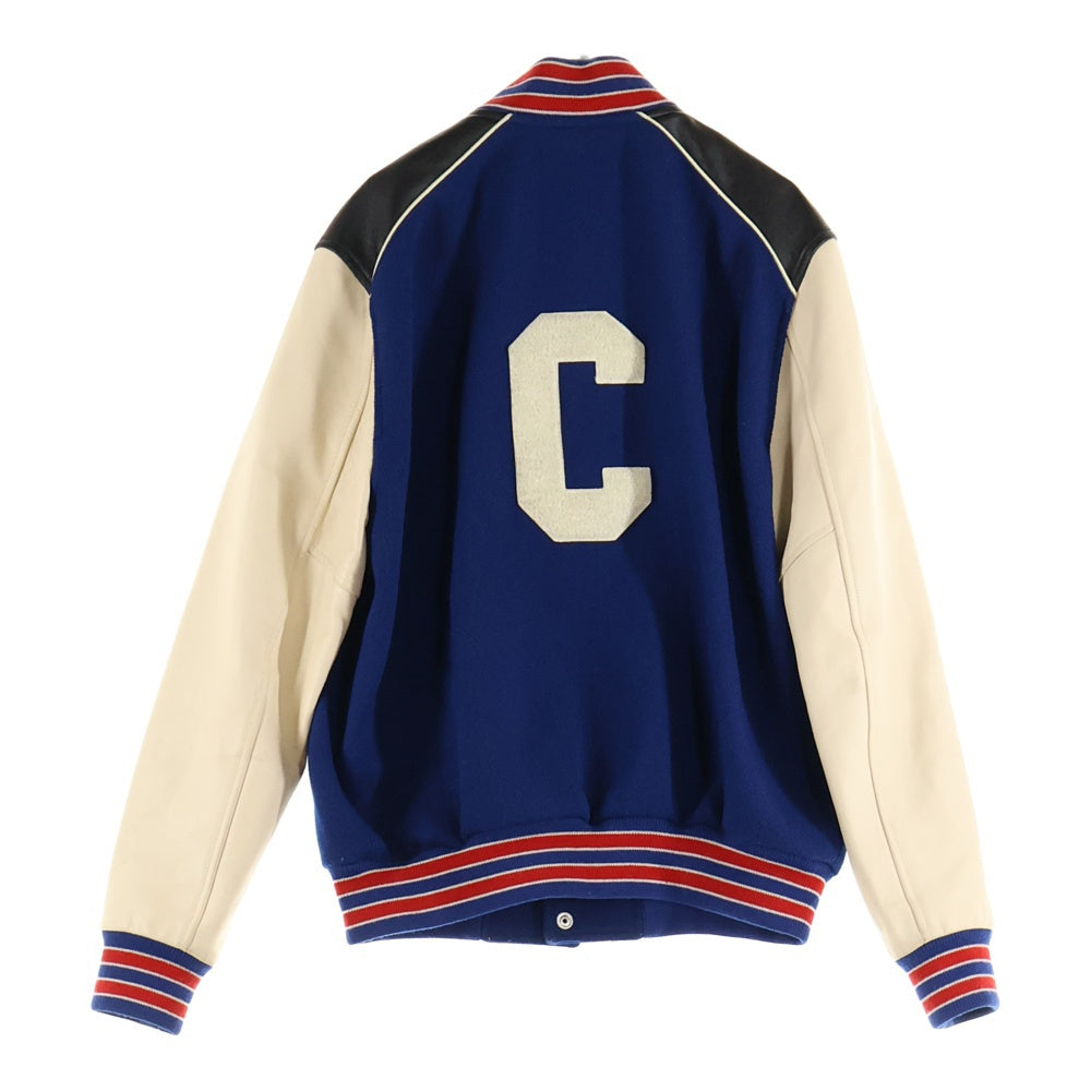 CELINE(セリーヌ) 22SS Classic Wool Teddy Jacket Cワッペンロゴ クラシックウール テディジャケット ブルー/ホワイト 2V56D896C