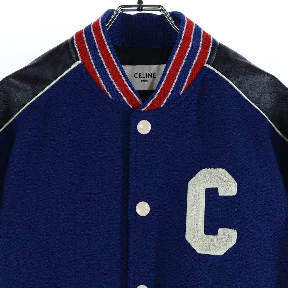 CELINE(セリーヌ) 22SS Classic Wool Teddy Jacket Cワッペンロゴ クラシックウール テディジャケット ブルー/ホワイト 2V56D896C