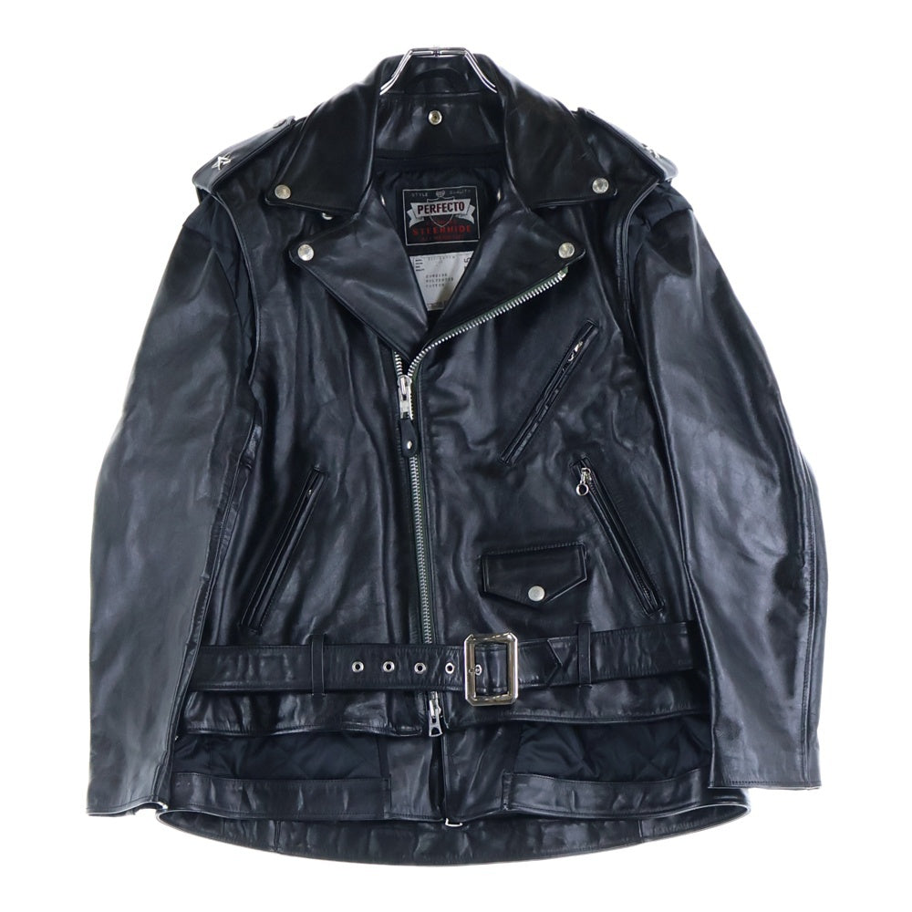 Sacai(サカイ) 22AW ×Schott Leather Blouson ショット スタッズ装飾 レイヤード ライダースジャケット 裏地キルティング ブラック 22-02875M