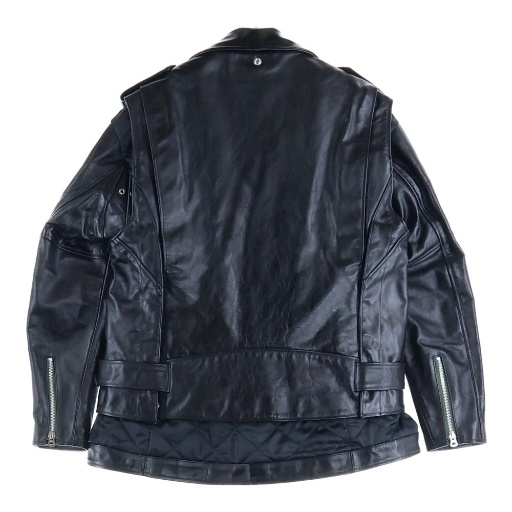 Sacai(サカイ) 22AW ×Schott Leather Blouson ショット スタッズ装飾 レイヤード ライダースジャケット 裏地キルティング ブラック 22-02875M