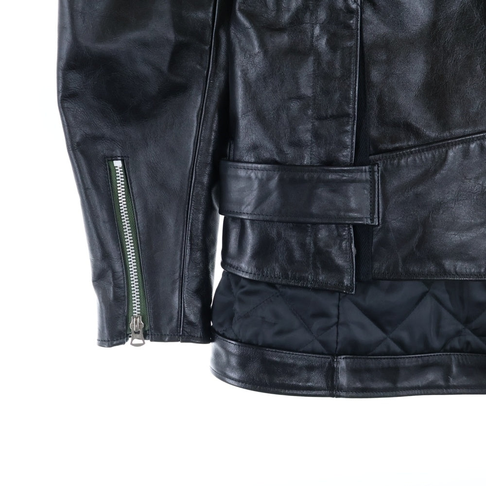 Sacai(サカイ) 22AW ×Schott Leather Blouson ショット スタッズ装飾 レイヤード ライダースジャケット 裏地キルティング ブラック 22-02875M