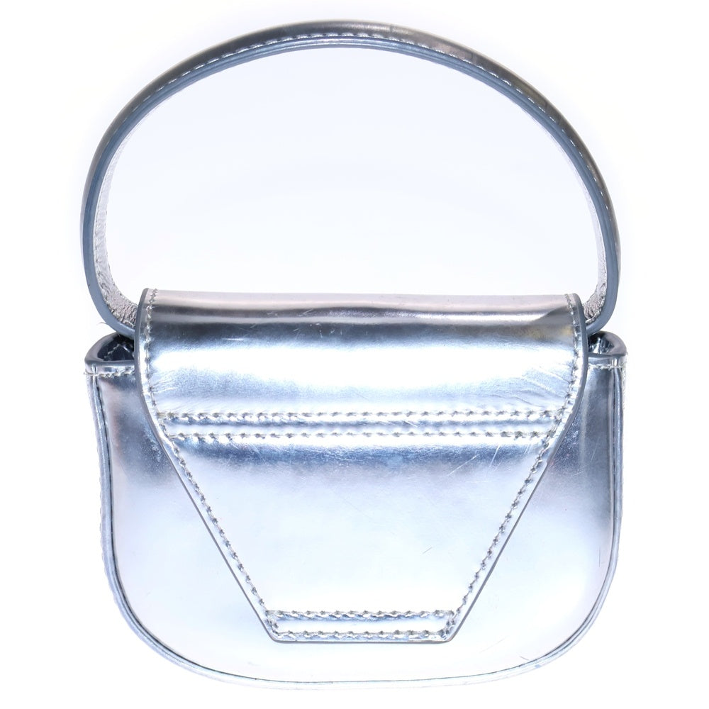 DIESEL(ディーゼル) 1DR Logo Bag XS メタルプレート バッグ ミラーレザー シルバー X08957-PS202