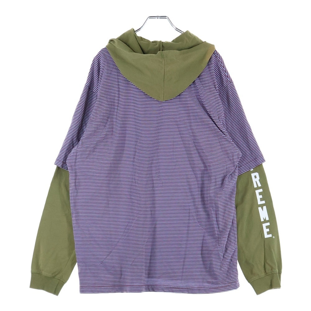 SUPREME(シュプリーム) 24SS LAYERED HOODED L/S TOP ボーダー柄 レイヤードフーディー長袖Tシャツ カットソー パープル/カーキ