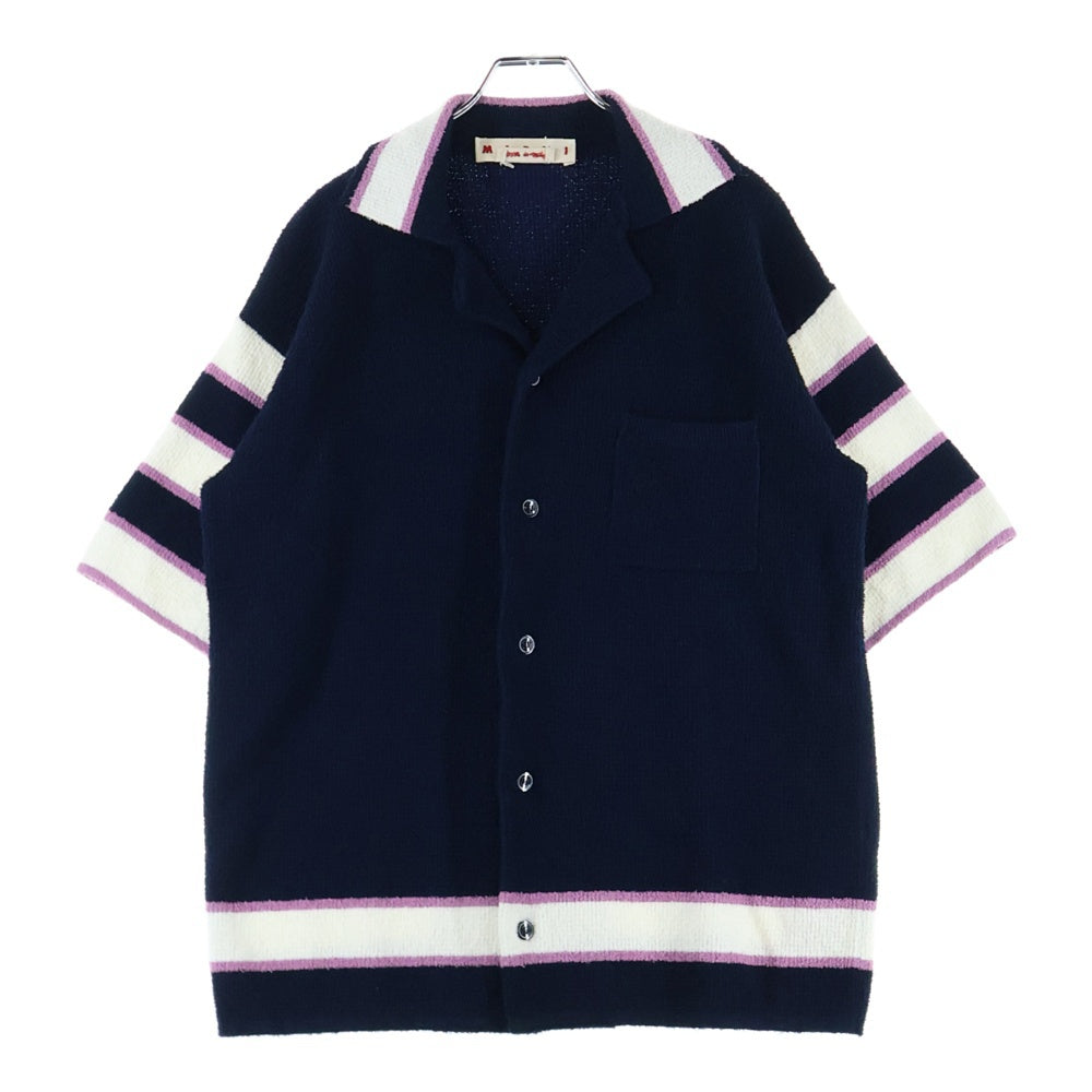 MARNI(マルニ) 24SS ボーダーテリー半袖開襟シャツ ネイビー