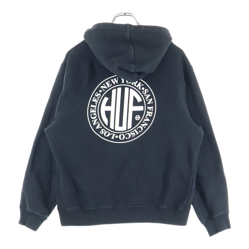 HUF(ハフ) REGIONAL PUFF HOODIE プリントロゴ バックプリント プルオーバー パーカー ブラック