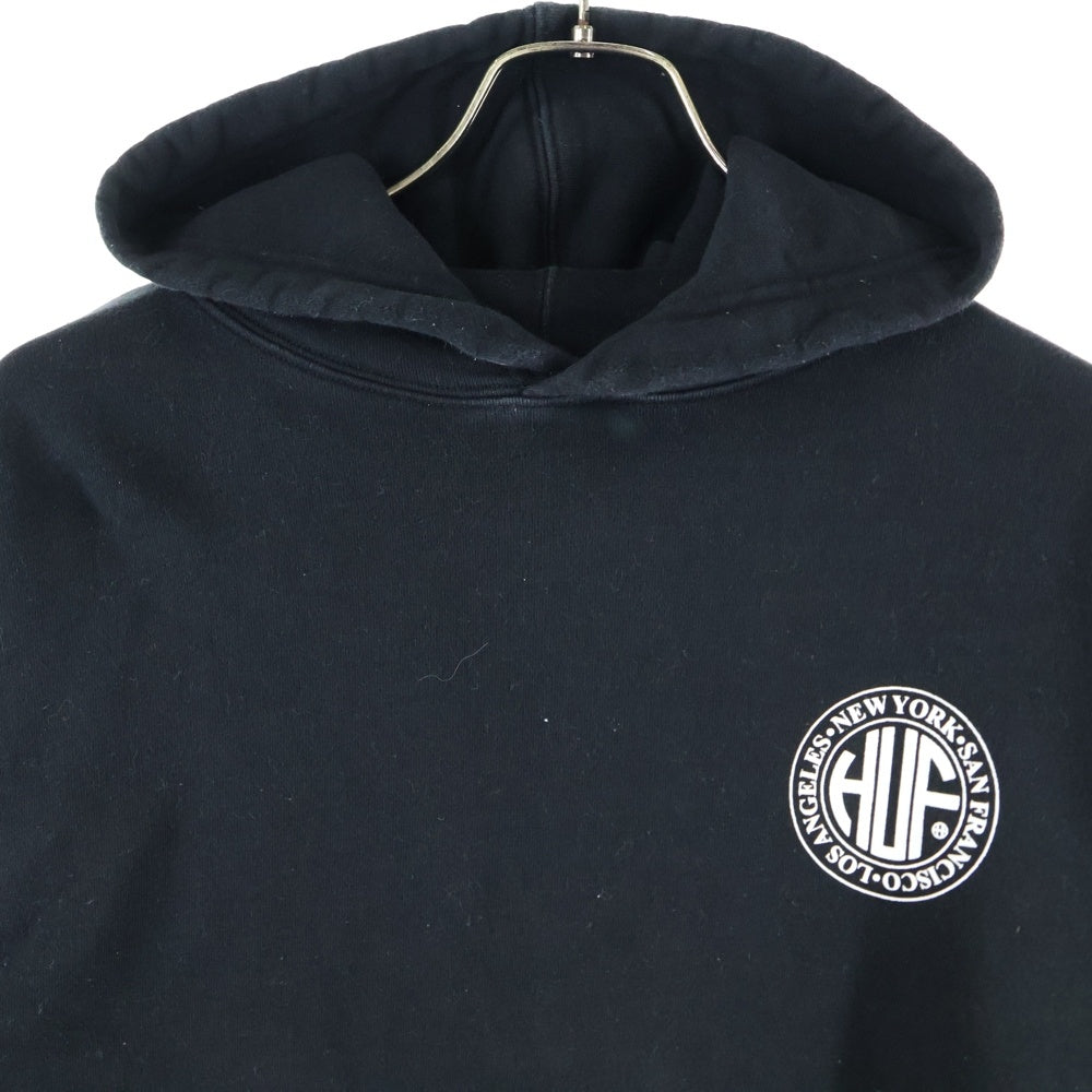 HUF(ハフ) REGIONAL PUFF HOODIE プリントロゴ バックプリント プルオーバー パーカー ブラック