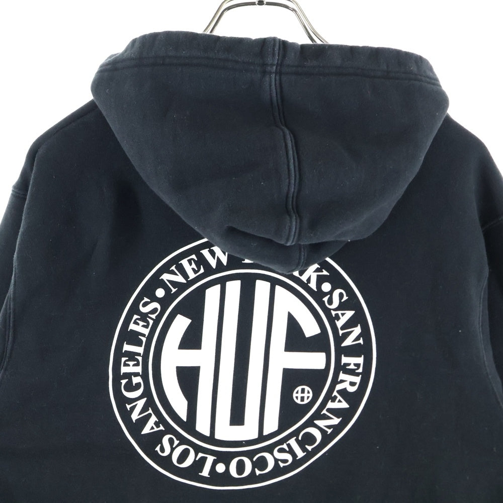 HUF(ハフ) REGIONAL PUFF HOODIE プリントロゴ バックプリント プルオーバー パーカー ブラック