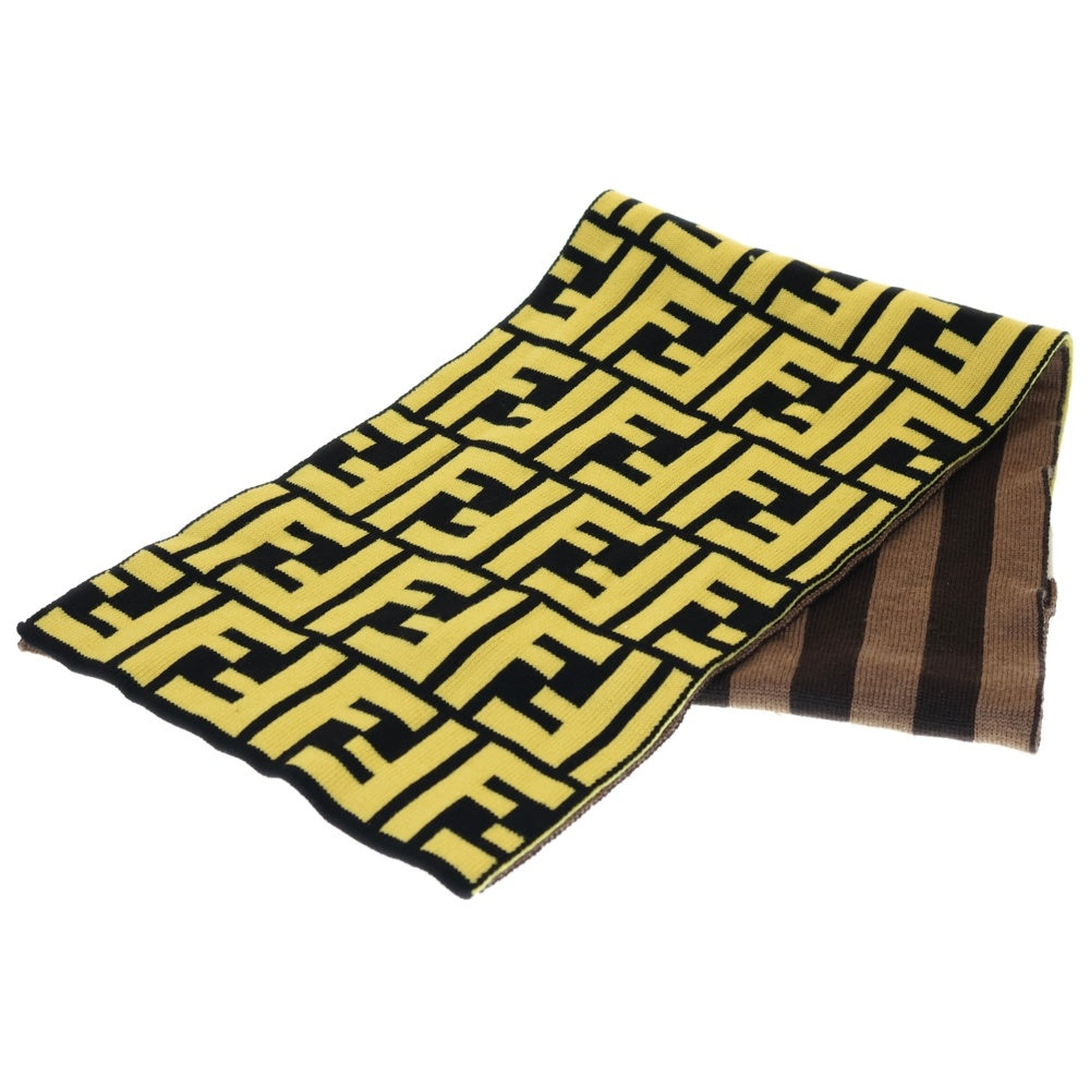 FENDI(フェンディ) ズッカ柄 バイカラー ウールマフラー イエロー/ブラウン FXS124 A880