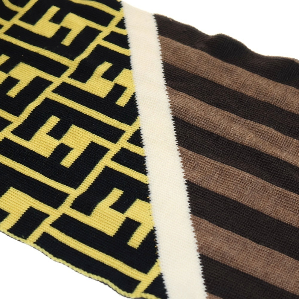 FENDI(フェンディ) ズッカ柄 バイカラー ウールマフラー イエロー/ブラウン FXS124 A880