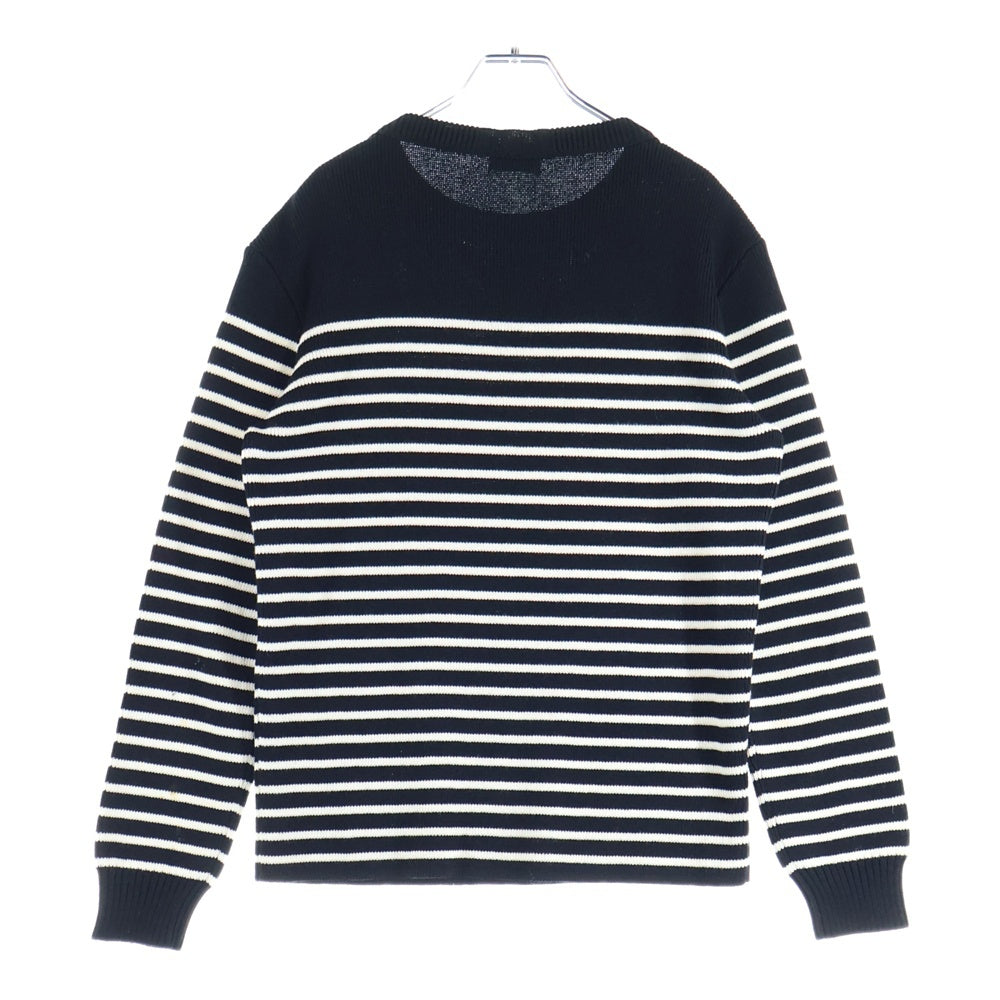 SAINT LAURENT PARIS(サンローランパリ) ショルダーボタン ボーダー クルーネックニット セター ブラック/ホワイト 588063 YAFQ2