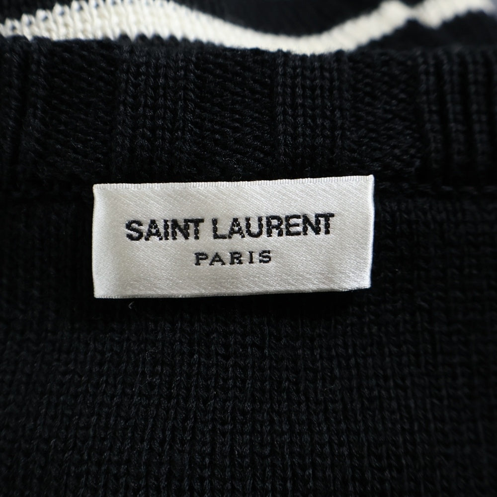SAINT LAURENT PARIS(サンローランパリ) ショルダーボタン ボーダー クルーネックニット セター ブラック/ホワイト 588063 YAFQ2