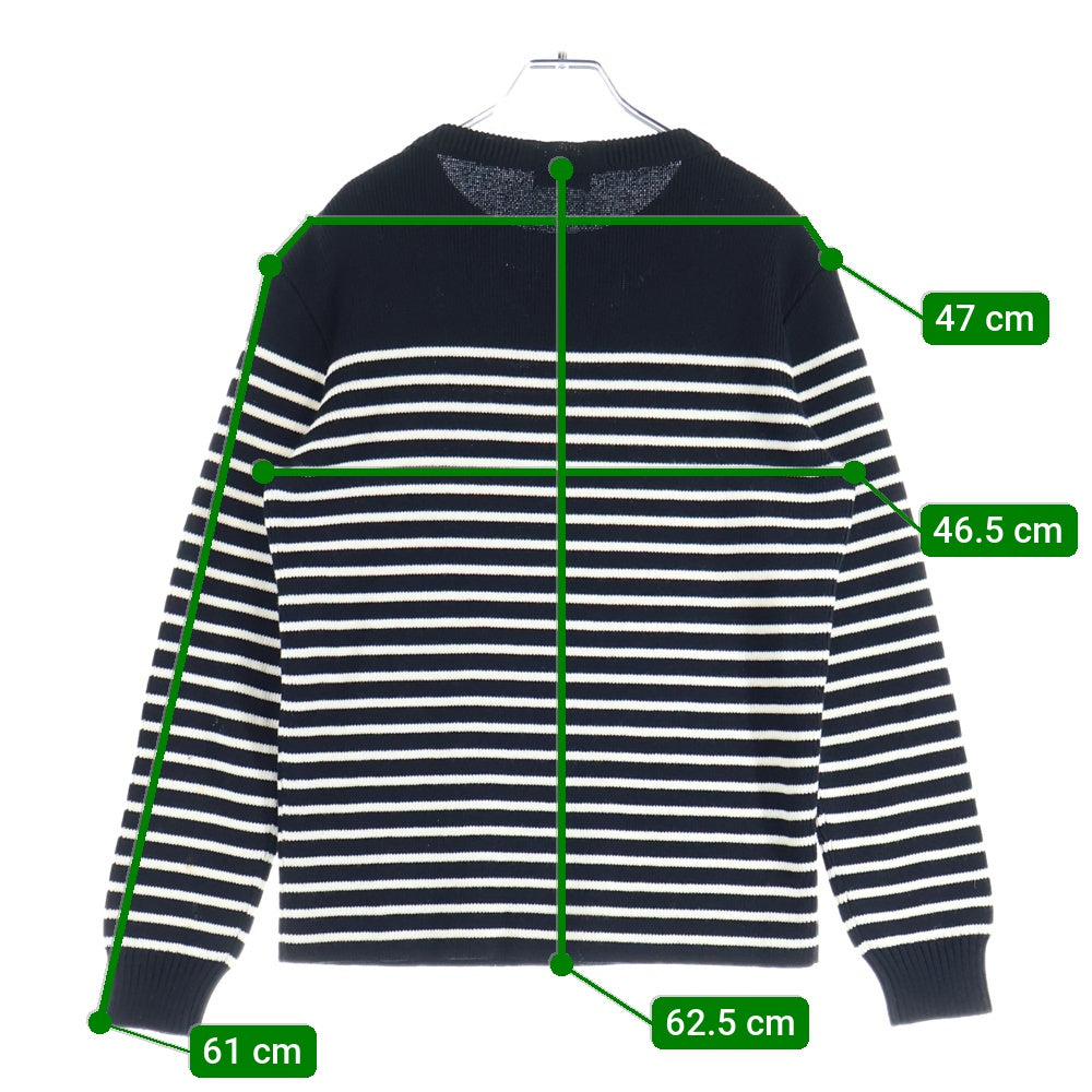 SAINT LAURENT PARIS(サンローランパリ) ショルダーボタン ボーダー クルーネックニット セター ブラック/ホワイト 588063 YAFQ2