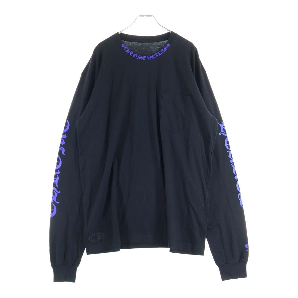 CHROME HEARTS(クロムハーツ) CH T-SHRT 1 ネックロゴプリント クルーネック長袖Tシャツ ブラック/ブルー