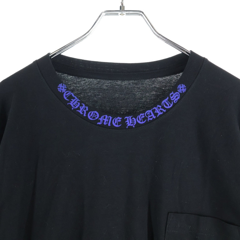 CHROME HEARTS(クロムハーツ) CH T-SHRT 1 ネックロゴプリント クルーネック長袖Tシャツ ブラック/ブルー