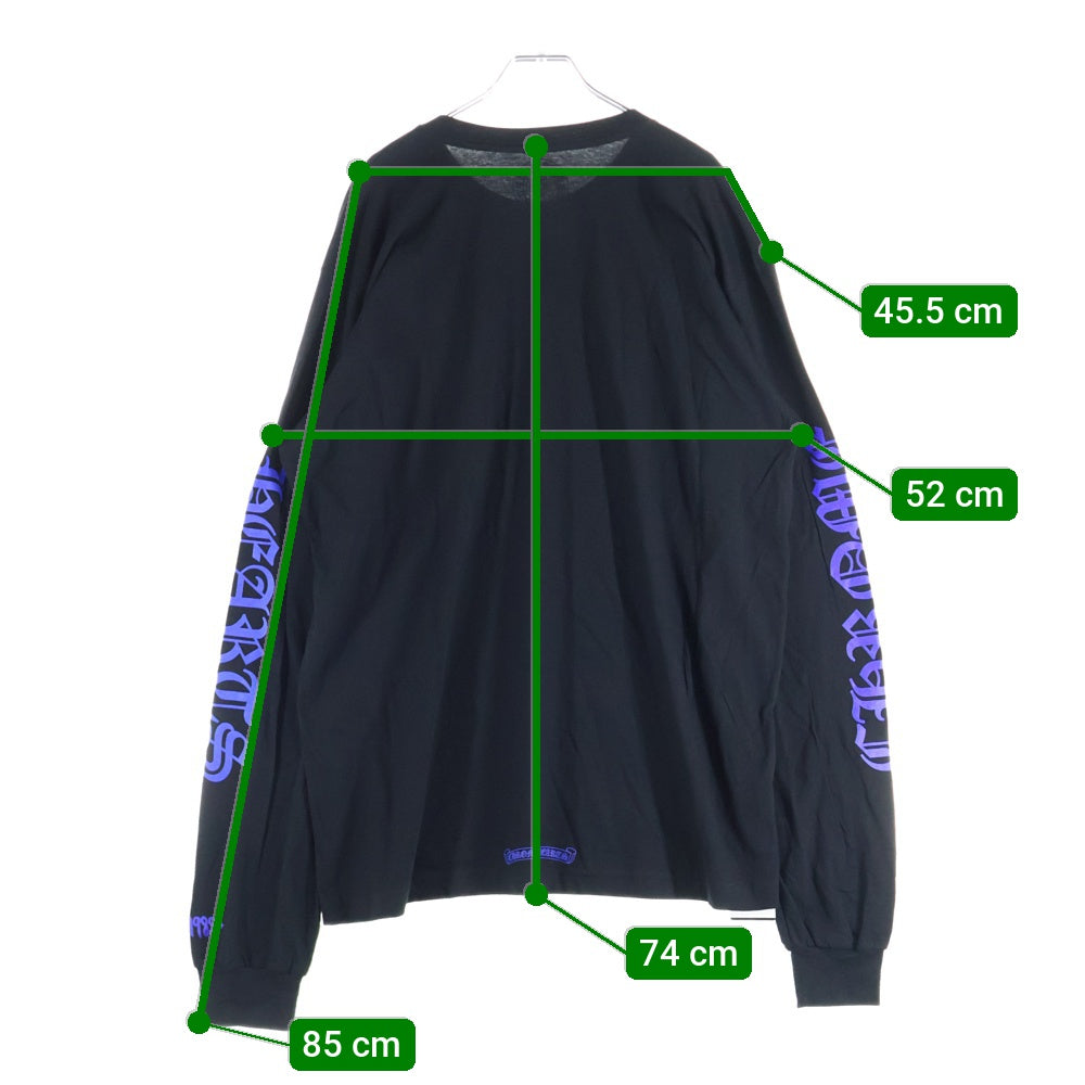 CHROME HEARTS(クロムハーツ) CH T-SHRT 1 ネックロゴプリント クルーネック長袖Tシャツ ブラック/ブルー