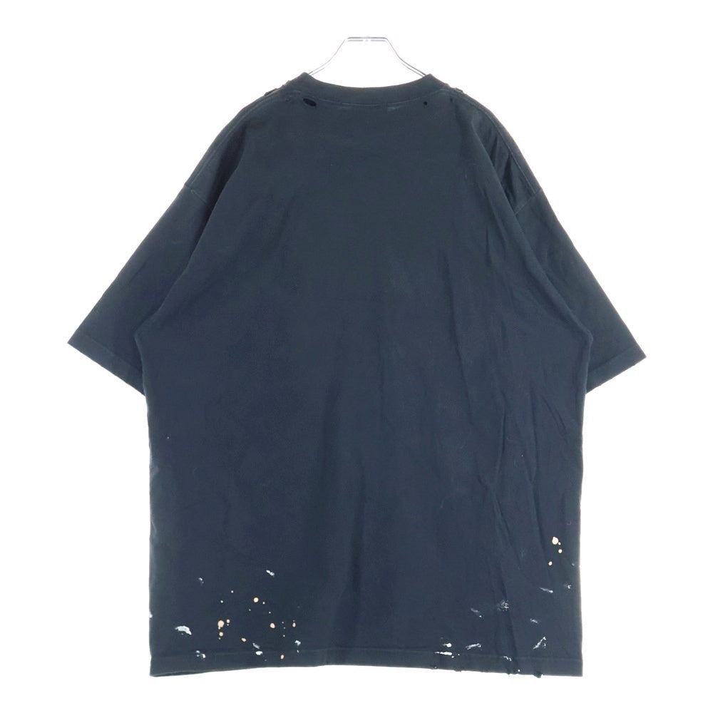 BALENCIAGA(バレンシアガ) 90/10 プリント ダメージ加工 クルーネック半袖Tシャツ カットソー ブラック 641675 TMVH3