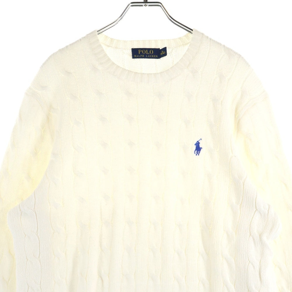 POLO RALPH LAUREN(ポロラルフローレン) ワンポイント刺繍 ウール ケーブルニット セーター ホワイト 710574447008