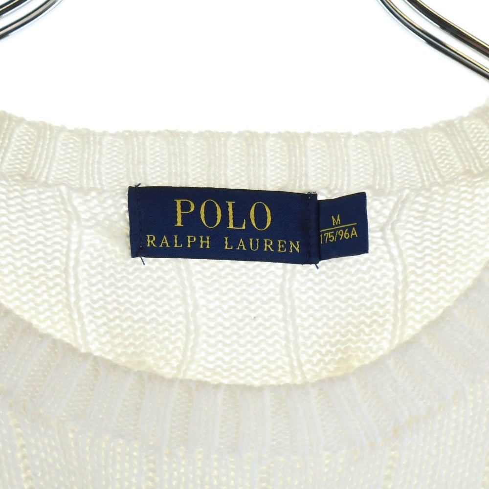 POLO RALPH LAUREN(ポロラルフローレン) ワンポイント刺繍 ウール ケーブルニット セーター ホワイト 710574447008