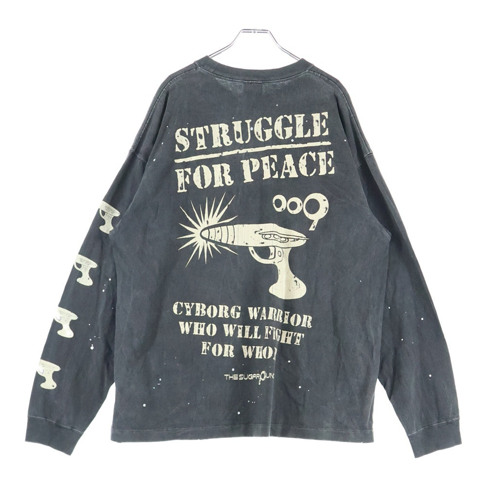 THE SUGAR PUNCH(シュガーパンチ) CYBORG009 LONGSLEEVE ダメージ加工 プリントロゴ長袖Tシャツ カットソー ブラック TSCM23SM004