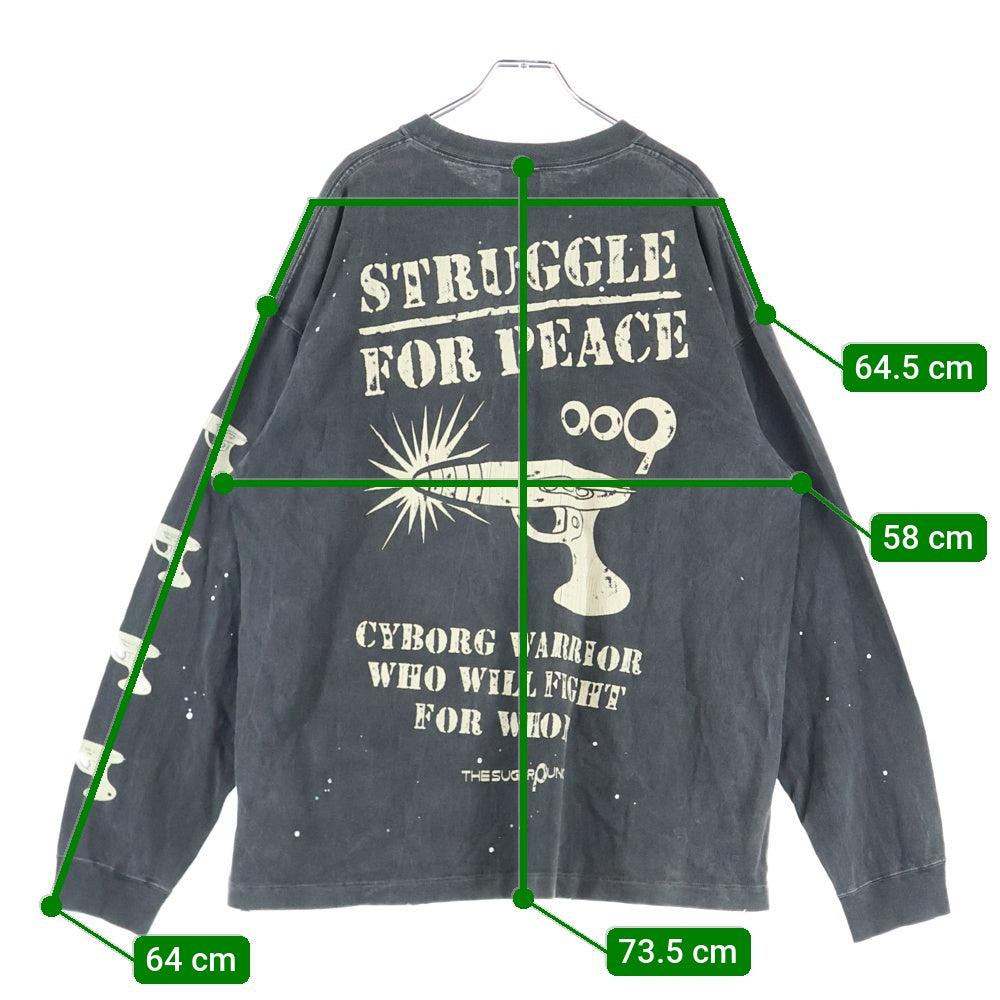 THE SUGAR PUNCH(シュガーパンチ) CYBORG009 LONGSLEEVE ダメージ加工 プリントロゴ長袖Tシャツ カットソー ブラック TSCM23SM004