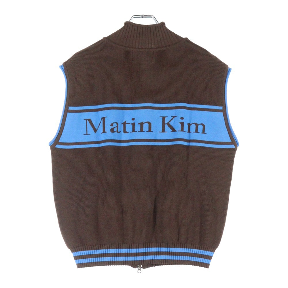 Matin Kim ブラウンニットベスト Matin Kim(マーティンキム) バックロゴ ジップアップ ニット ベスト