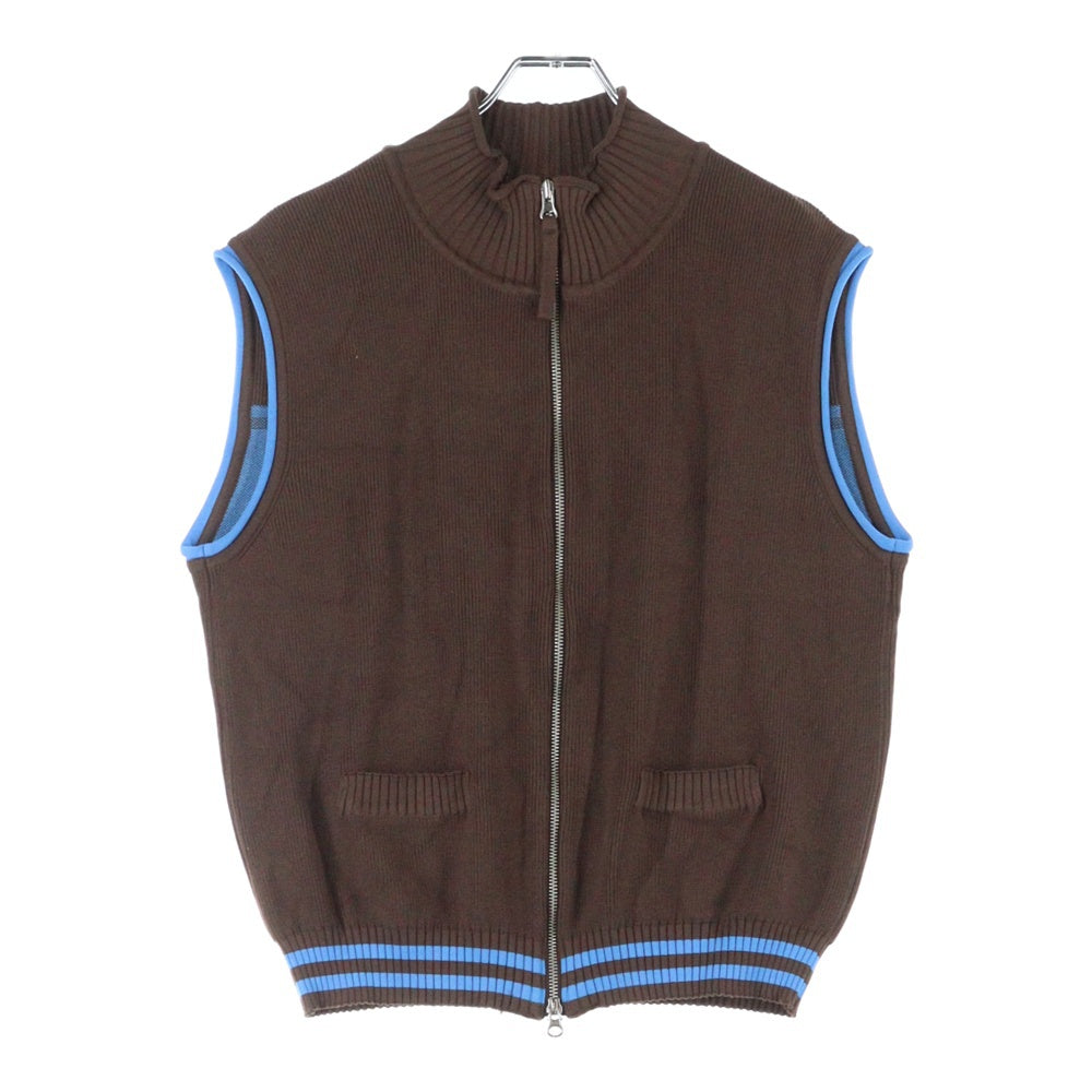 Matin Kim(マーティンキム) バックロゴ ジップアップ ニット ベスト ブラウン