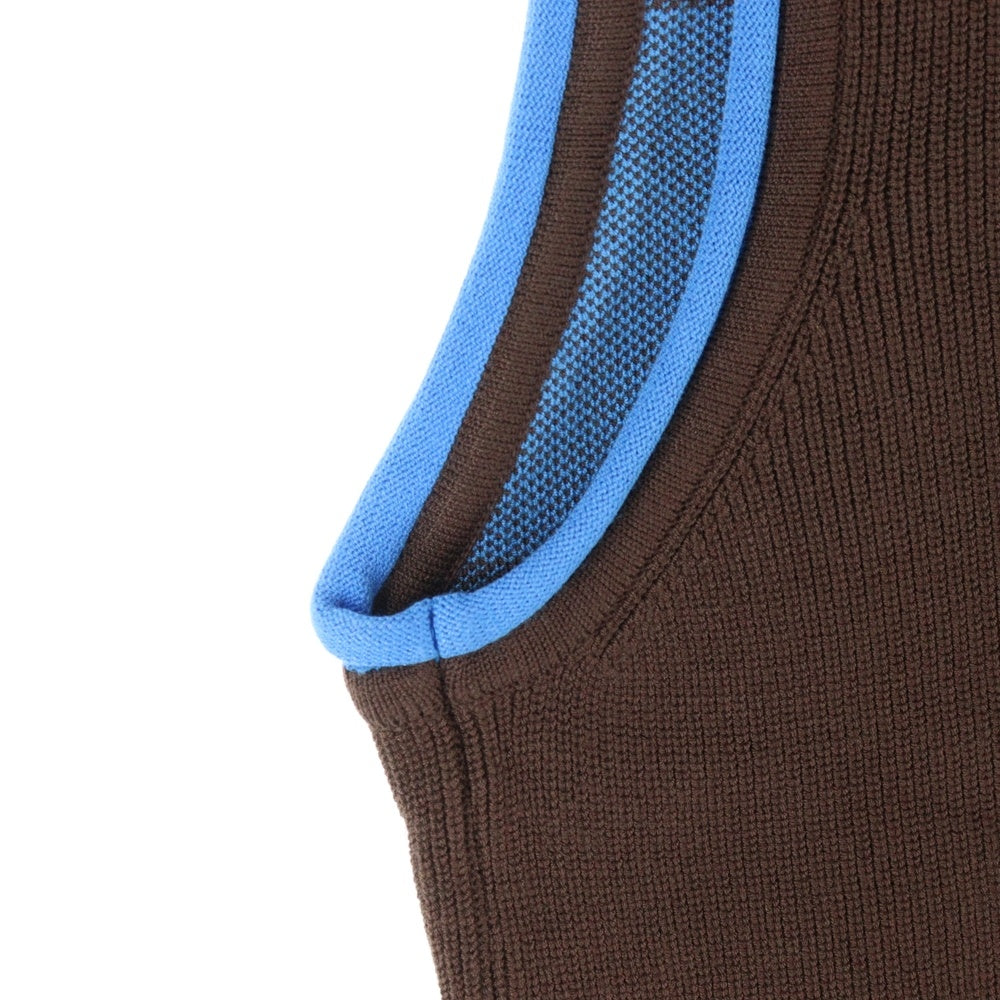 Matin Kim(マーティンキム) バックロゴ ジップアップ ニット ベスト ブラウン