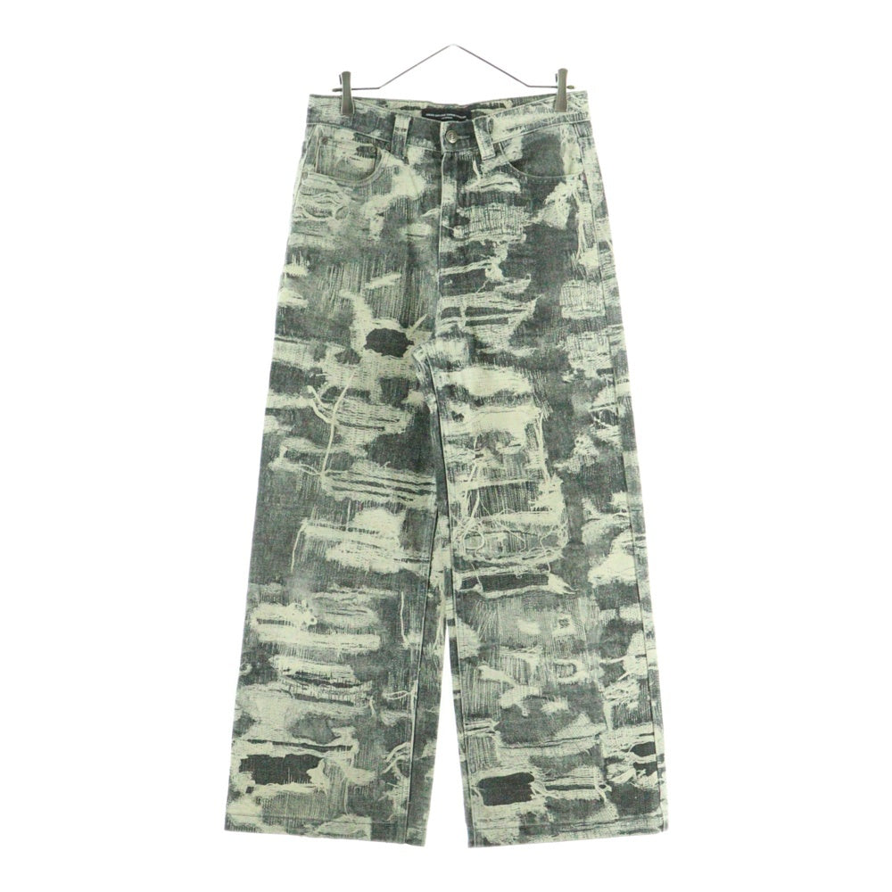 NO BRAND(ノーブランド) CEEC (シーク) ダメージプリント加工 ワイドデニムパンツ グレー