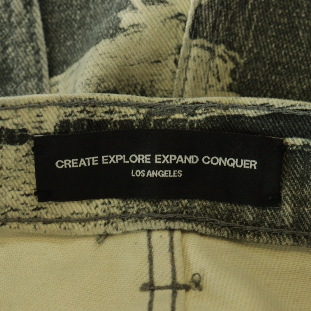 NO BRAND(ノーブランド) CEEC (シーク) ダメージプリント加工 ワイドデニムパンツ グレー