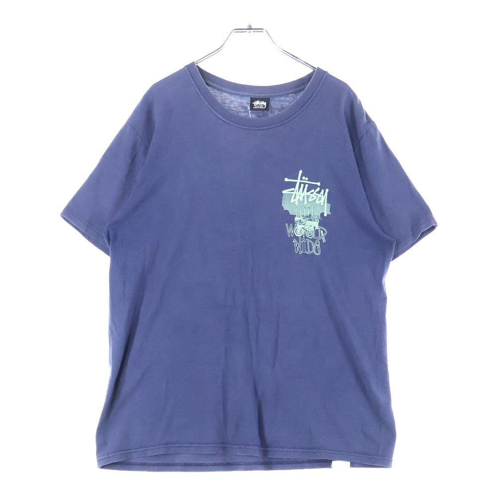 STUSSY(ステューシー) World Wide Ancient Monuments Tee プリントロゴ 半袖Tシャツ カットソー ネイビー