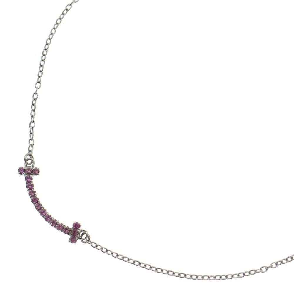 TIFFANY & Co.(ティファニー) Tスマイル ミニ ピンクサファイヤ付チェーンネックレス ペンダント Au750WG ホワイトゴールド レディース