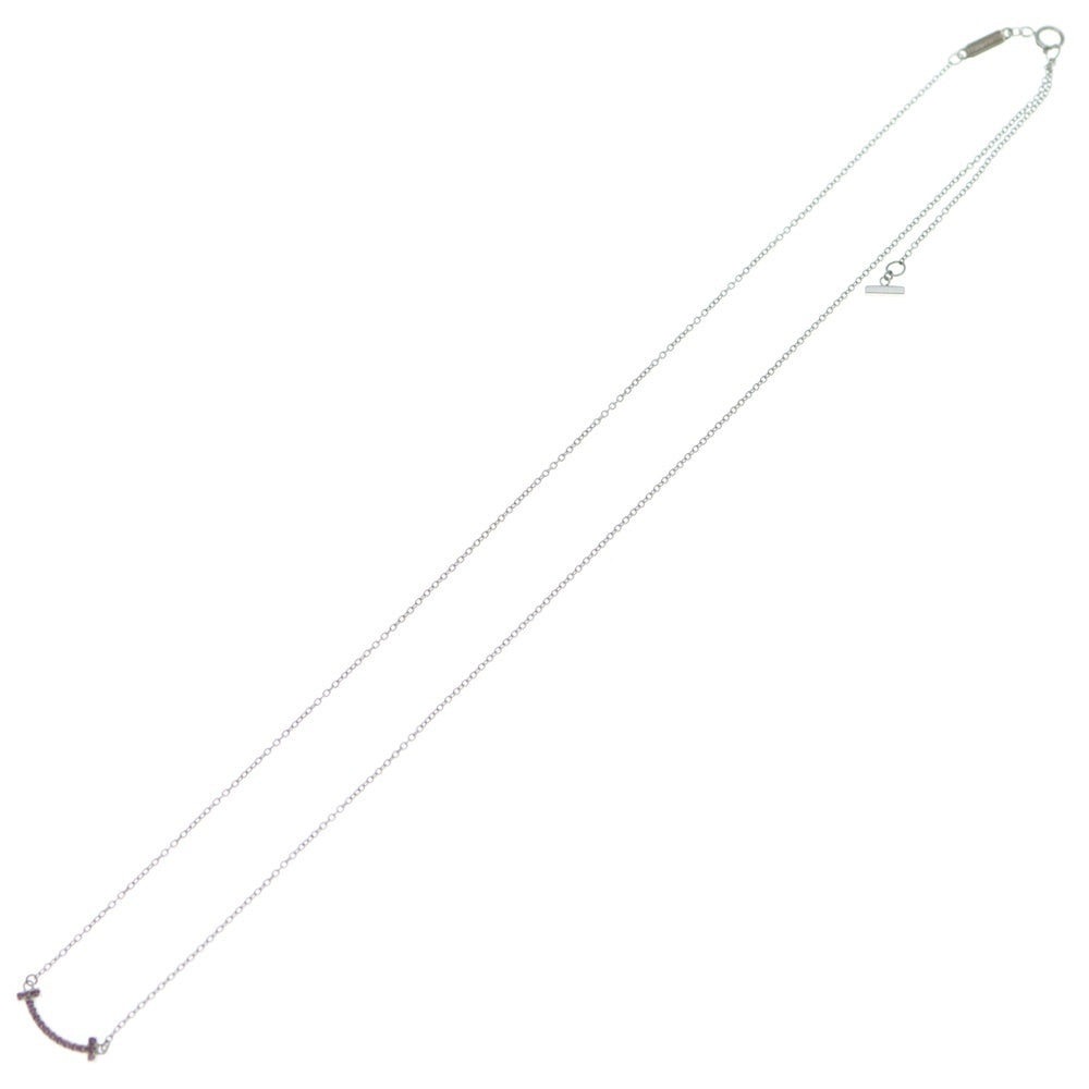 TIFFANY & Co.(ティファニー) Tスマイル ミニ ピンクサファイヤ付チェーンネックレス ペンダント Au750WG ホワイトゴールド レディース