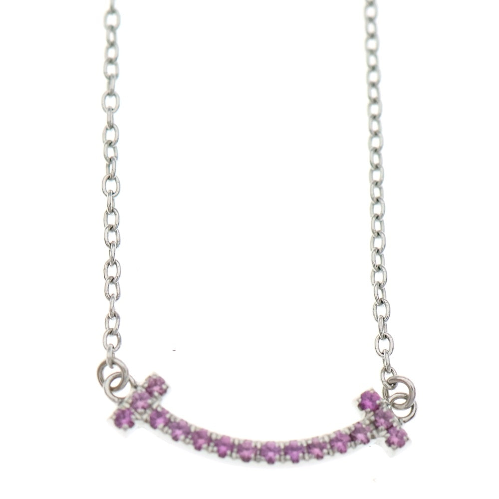 TIFFANY & Co.(ティファニー) Tスマイル ミニ ピンクサファイヤ付チェーンネックレス ペンダント Au750WG ホワイトゴールド レディース